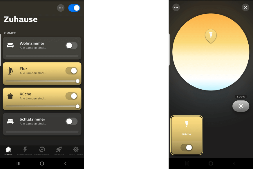Lichteinstellungen werden in der Philips Hue App vorgenommen